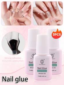 3支装强力美甲胶水，粉色亚克力美甲液，适用于按压式美甲，配有美甲胶水刷，持久耐用，适用于亚克力美甲贴片 - 淺粉色 - 查看 2