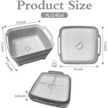Dishpan For Washing Dishes 9L 2.4Gallon Collapsible Wash Basin With Drain Plug Carry Handles Collapsible Bucket For Cleaning Vegetable Washing RV(Grey) - 綠灰 - 查看 2