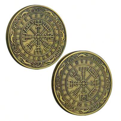 1/3 piezas Moneda conmemorativa de bronce con diseño de brújula vikinga nórdica, pirata, Salomón, talismán y recuerdo artesanal