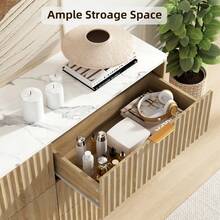 VOWNER 6-Drawer Dresser With Large Capacity, Fluted Storage Cabinet, Wood Organizer, TV Stand Dresser For Living Rooms, Bedrooms, Entry - 橡木+白色大理石 - 查看 5