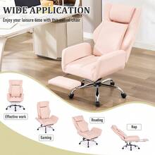 Ergonomic Office Chair With Crossed Legs, PU Leather Upholstery, Large Design With High Backrest, Fold-Up Armrests And Footrest, Complete With Headrest And Lumbar Support Cushion. - Pink - View 9