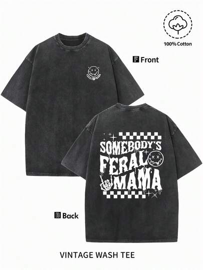 Camiseta gráfica casual para hombres "Someone's Wild Mom" - Lavanda, cuello redondo, manga corta, 100% algodón, efecto vintage lavado, cómoda y transpirable para el verano, adecuada para actividades diarias y al aire libre, diseño divertido, tela duradera