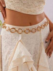 1 chiếc thắt lưng kim loại hình bầu dục đơn giản mới dành cho nữ, dây chuyền trang sức cơ thể đa năng thời trang, thắt lưng phụ kiện váy - Vàng - Xem 4