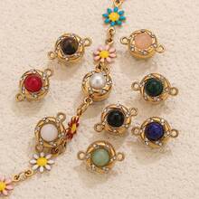 1Set Of 304 Stainless Steel 18K Gold-Plated Multi-Style Natural Stone Diamond-Studded Magnetic Snap Connector DIY Charms Jewellery Necklace Anb Bracelet Making Supplies Accessories Woman's Stainless Steel Jewellery Making Accessories Handmade Accessories Stainless Steel Ladies' Jewellery Woman's Handmade Accessories Suitable For Ladies' Daily Wear - Natural Stone Connector - View 9