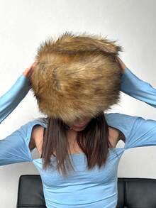 1pc Women's Soft Fluffy Warm Knitted Hat, White, Suitable For Autumn/Winter Decoration