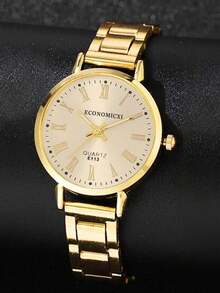 1 pieza Reloj de acero con correa para mujer y 1 pieza Conjunto de joyería con pulsera para señoras, estilo graduación digital y pequeño disco - Multicolor - Ver 2