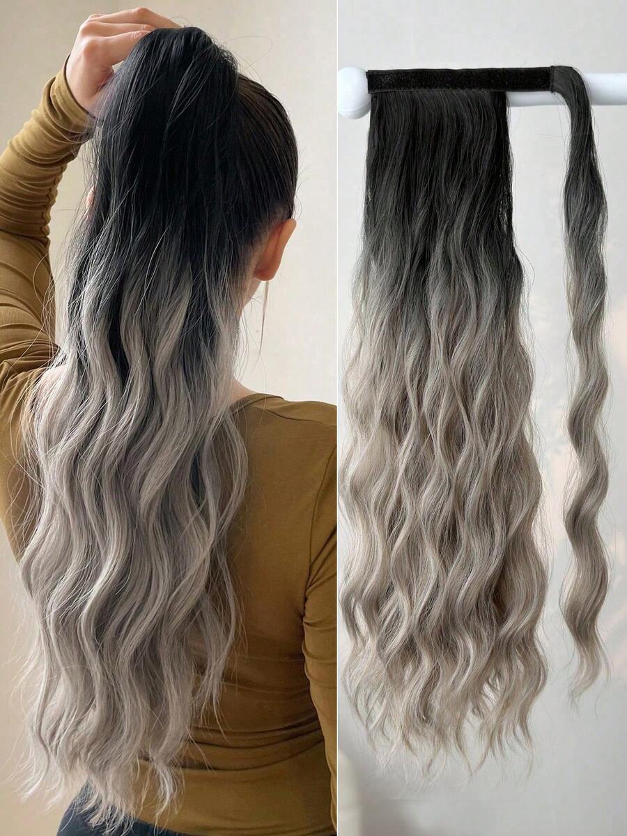 Tóc nối đuôi ngựa gợn sóng ombre dài 22 inch, làm từ sợi tổng hợp chịu nhiệt, phù hợp cho bé gái và phụ nữ sử dụng hàng ngày.