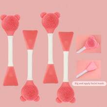 4 PCS Silicone Facial Mask Brush, Face Wash Brush With Bristles, Exfoliating Blackheads, Women's Skin Care Tools,Face Mask Beauty Tool Soft Silicone Facial Mud Mask, Brush Hairless Body Lotion And Butter Applicator - Pink - View 2