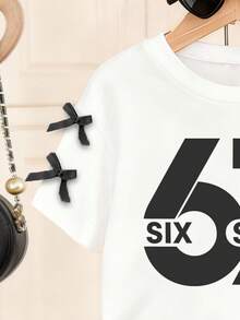 Toddler Girl Bow Embroidered Collar Short Sleeve Top And Skirt Set - White - View 3