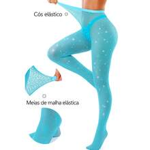 Shiny Fishnet Tights With Rhinestones, Sparkling Light - Màu xanh Cadet - Xem 2