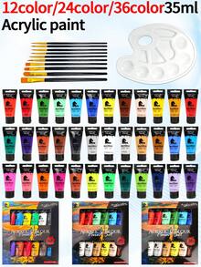 opeth 12/24/36色丙烯颜料套装，含12支画笔和1个调色盘，35毫升大容量，防水，色彩鲜艳，遮盖力强，适合户外绘画，是送给家人和朋友的绝佳圣诞礼物。