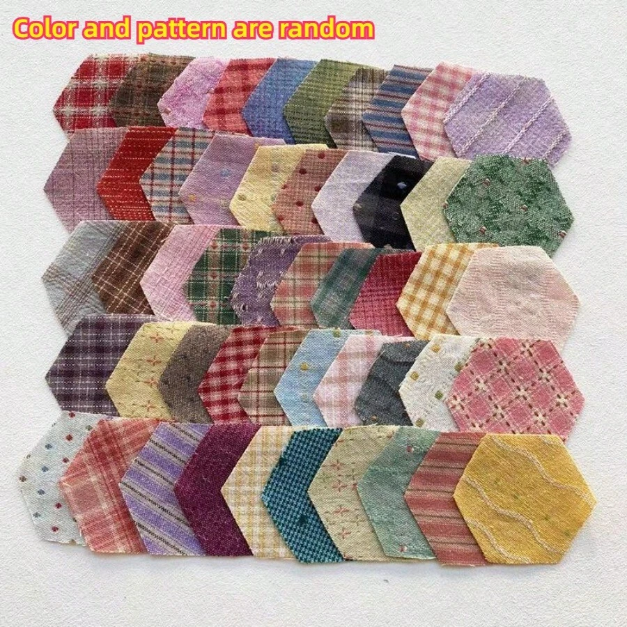 50pcs Pre-Dyed Hexagon Vintage Dyed Fabric Pieces, Pre-Cut, Suitable For DIY Bag Making, Quilting And Patchwork - Multicolor - View 1