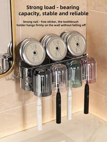 2pcs/3pcs/4pcs Large Capacity Storage Rack, Viral Suction Cup Toothbrush Holder, Wall-Mounted Toothbrush Cup Rack, No Drilling Mouthwash Cup & Toothpaste Organizer, With Rinse Cup