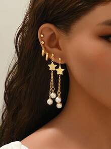 6pcs/Set Elegant Minimalist Stainless Steel Hoop Earrings Set