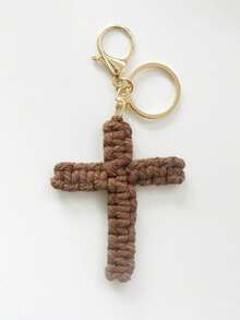 Makramee Kreuz Schlüsselanhänger, Jesus Schlüsselanhänger Christlicher Auto Schlüsselanhänger, Taschenanhänger Handgefertigt Gewebt Weiches Kreuz Schlüsselring Bohemischer Dekor Geeignet für Partygeschenke - Verschiedenfarbig - Übersicht 15