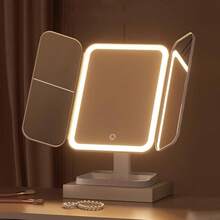 3-Fold Adjustable Makeup Mirror With 1X/2X/3X Magnification, 3-Color Lighting, Detachable Stand, Portable LED Travel Makeup Mirror With Brightness Control, Smart Touch Screen, USB Charging, High Definition - Suitable As A Gift For Women On Birthday, Valentine's Day, Mother's Day, Thanksgiving - Various - View 2