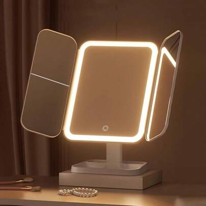 3-Fold Adjustable Makeup Mirror With 1X/2X/3X Magnification, 3-Color Lighting, Detachable Stand, Portable LED Travel Makeup Mirror With Brightness Control, Smart Touch Screen, USB Charging, High Definition - Suitable As A Gift For Women On Birthday, Valentine's Day, Mother's Day, Thanksgiving