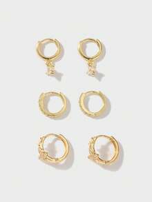 1 Pair Elegant Copper 18K Gold Plated Artificial Zirconia Four-Leaf Clover Hoop Earrings, Suitable For Women's Daily Wear, Gift For Friends On Holidays And Birthdays - Yellow Gold - View 2