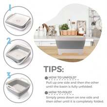 2.4 Gal 9L Collapsible Dish Basin Foldable Wash Basin With Drain Plug Portable Dish Tub Space Saving Multiuse Sink Tub For Baby Bottles Fruit Vegetable Kitchen Laundry Picnic Camping (Gray) - xám - Xem 3