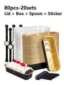 100套迷你面包烤盘（带盖和勺子）粉色，170克，长方形铝箔烤盘 - 彩色 - 查看 12