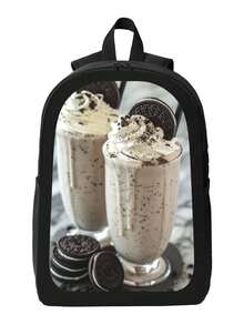 Creamy Milkshake With  Crumbs All-Match Geometric Pattern Backpack - Durable & Stylish For School & Work - Black - View 2