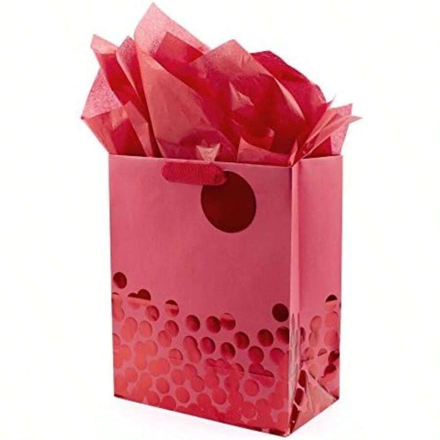 Hallmark - Bolsa de regalo grande de 13 pulgadas con papel de seda (lunares rojos) para Navidad, día del padre, cumpleaños, graduaciones, día de San Valentín, día más dulce o cualquier ocasión(Puntos rojos grandes) - Multicolor - Ver 1