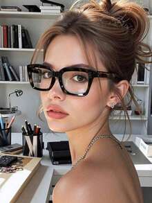 一副方形时尚简约眼镜，透明镜片，适合阅读、游戏、看电视、使用电脑和手机，男女通用 - 豹紋 - 查看 3