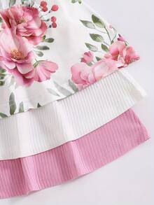 6件套女婴休闲纯色及印花纽扣袖上衣短裤套装，适合夏季日常及户外活动，可作礼物，儿童及女童服装 - 粉色 - 查看 8