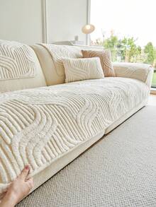 1件装现代简约纯色短绒沙发套 - 四季通用防滑宠物友好型沙发保护套，可水洗，适用于单人/双人/三人沙发和组合沙发，易于打理的蓬松家具套，适用于客厅、卧室、办公室装饰 - 白色 - 查看 6