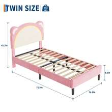 Twin Cama tapizada en terciopelo con cabecera LED inteligente, luz ajustable y función de memoria, base de madera, sin box spring, fácil de armar para niños - Tipo de Enchufe B USA (110-127V) - Ver 2