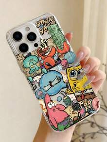 1pc Fashionable Full-Screen Spongebob Squarepants Crab Boss Family Patchwork Pattern Shock-Proof Phone Case Cover Compatible With Samsung/Compatible With IPhone 17/16/15/14/13/12/11 Pro Max/12 Pro/14 Plus And Other Models - Multicolor - View 3