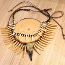 1 chiếc vòng cổ hình đầu lâu quạ Viking cổ điển và vỏ dừa - Hình răng nanh bất đối xứng bằng nhựa động vật, Trang sức phong cách Gothic, Vòng cổ mặt dây chuyền răng nanh đính hạt cổ điển, Vòng cổ thời trang - Nhiều màu - Xem 8