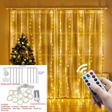 1 件 8 模式/单模式 200/300/100 LED 3M 铜线窗帘装饰灯串，USB 电源仙女铜灯，非常适合卧室窗户圣诞婚礼派对花园、独立日装饰灯