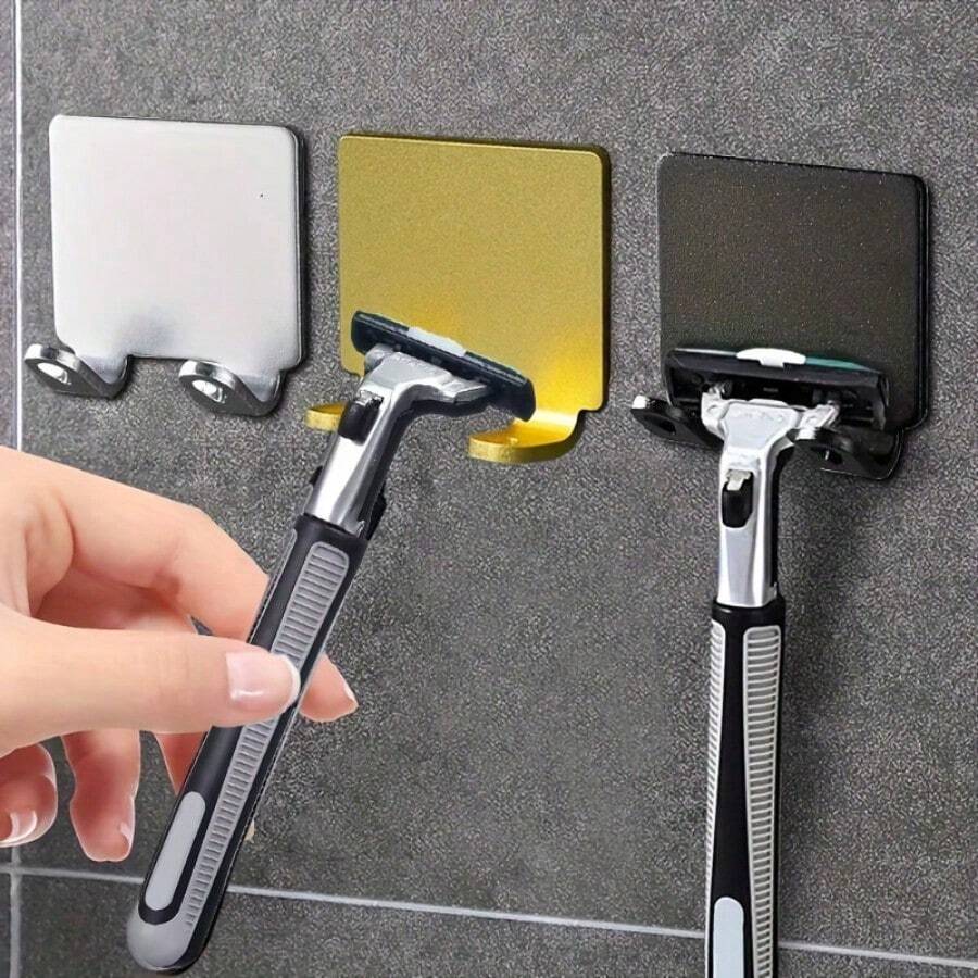 1pc Non-Punching Hook Shaver Holder, Men's Shaver Storage Hook, Wall Shelf Bathroom Hook And Shaver Holder Wall Kitchen Supplies, Household Hook - Black - View 1