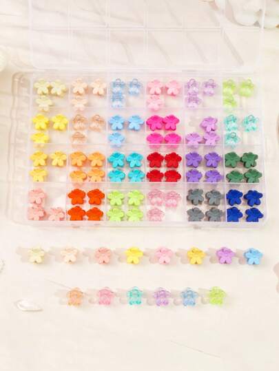 96pcs/Box Macaron Color Mini Cute Flower Hair Clips, Children Hair Accessories, Baby Girl Hair Clips, Suitable For Infants & Toddlers, Valentine's Day Gift