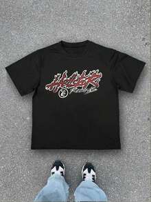 Metal Rock & Street  Style " Records" Logo Graphic Print Men's T-Shirt For Concert & Daily Casual In Summer - màu đen - Xem 1