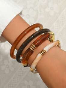 4 件套复古风格女士亚克力树脂手链套装，适合日常佩戴（颜色和图案随机）