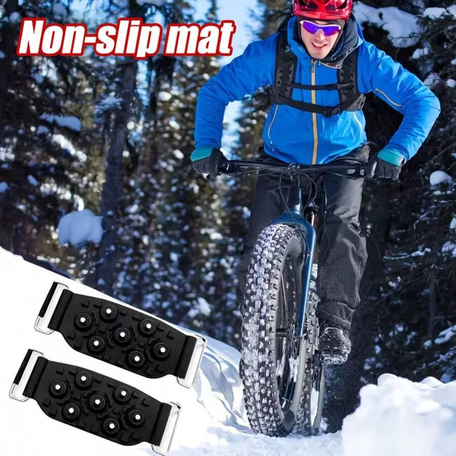 户外自行车轮胎防滑垫 - 重型防滑设计，适用于山地车/公路车/通勤车 - 全天候胎面花纹，增强雪地、冰面、泥地、沙地抓地力 - 冬季自行车安全配件，适用于自行车轮胎、雪地骑行、纹理防滑设计、耐用防滑材料、山地自行车、加固结构、山地自行车爱好者