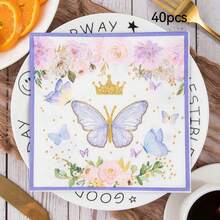20 Stücke/40 Stücke/60 Stücke/Set weiche quadratische weiße Servietten mit Schmetterlingen, 2-lagig, 33cm*33cm geöffnet, geeignet für Hochzeit, Teegesellschaft, Geburtstagsfeier Dekoration, Partydekorationen, Partyzubehör, Feiertags-Dekoration, Feiertags-Zubehör - Verschiedenfarbig - Übersicht 8