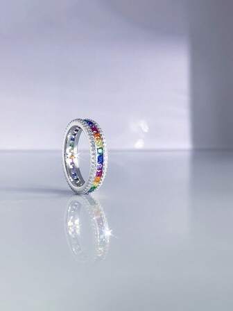 1 adet S925 Ayar Gümüş Çok Yönlü Gökkuşağı Zirkonyum Vintage Lüks Yüzük, Kadınların Günlük Giyimi, Festivaller, Partiler ve Takı Hediyeleri İçin Uygundur