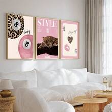 1/3 Stücke/Set Leopard Gepard Wandkunst Bilder 8 Ball Glücksbringer Drucke Leinwandbilder Rosa Girly Poster Preppy Chic Luxus Dekoration für Schlafzimmer, Wohnzimmer oder Studentenwohnheim Geschenk für sie, ohne Rahmen - Verschiedenfarbig - Übersicht 4