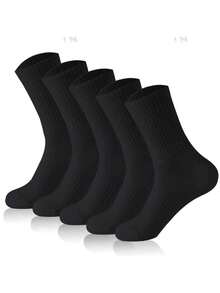 10双纯色中筒袜，男女皆宜日常穿着 - 黑色 - 查看 6