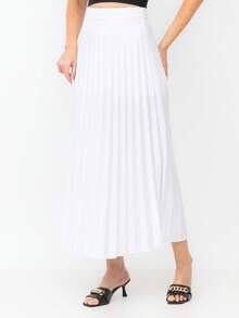 Long Pleated Skirt, Plain, Fashion 2025 - 白色 - 查看 4