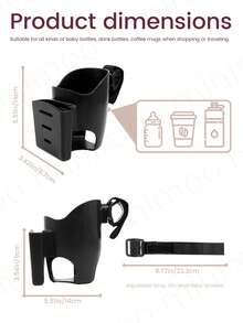1PC Universal 2-In-1 Stroller Cup & Phone Holder With Stroller Clamp Set, Stroller Rotating Hook Set, Multi-Use For Stroller, Bike, Wheelchair, Walker With Secure Anti-Slip Grip - Multicolor - View 2