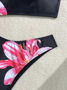 印花露背波西米亚风沙滩比基尼套装 - 黑色 - 查看 3