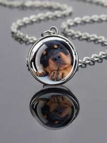 1 件可爱小狗主题玻璃凸面宝石项链，搭配银色合金链，时尚又充满青春气息的配饰。 - 銀色 - 查看 8