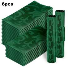 6 Pack Damask Cloth Napkins 17 X 17 Inch, Jacquard Table Cloth Napkins Set Of 6 Square Satin Napkins Fabric Dinner Napkins For Wedding Party Banquet, Hot Pink - Dark Green - View 8
