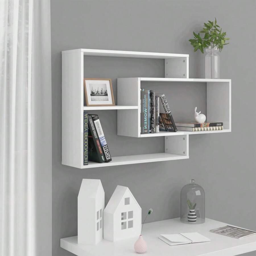 vidaXL Wandregale Hochglanzweiß 104x20x58,5 cm Holzwerkstoff - Verschiedenfarbig - Übersicht 1