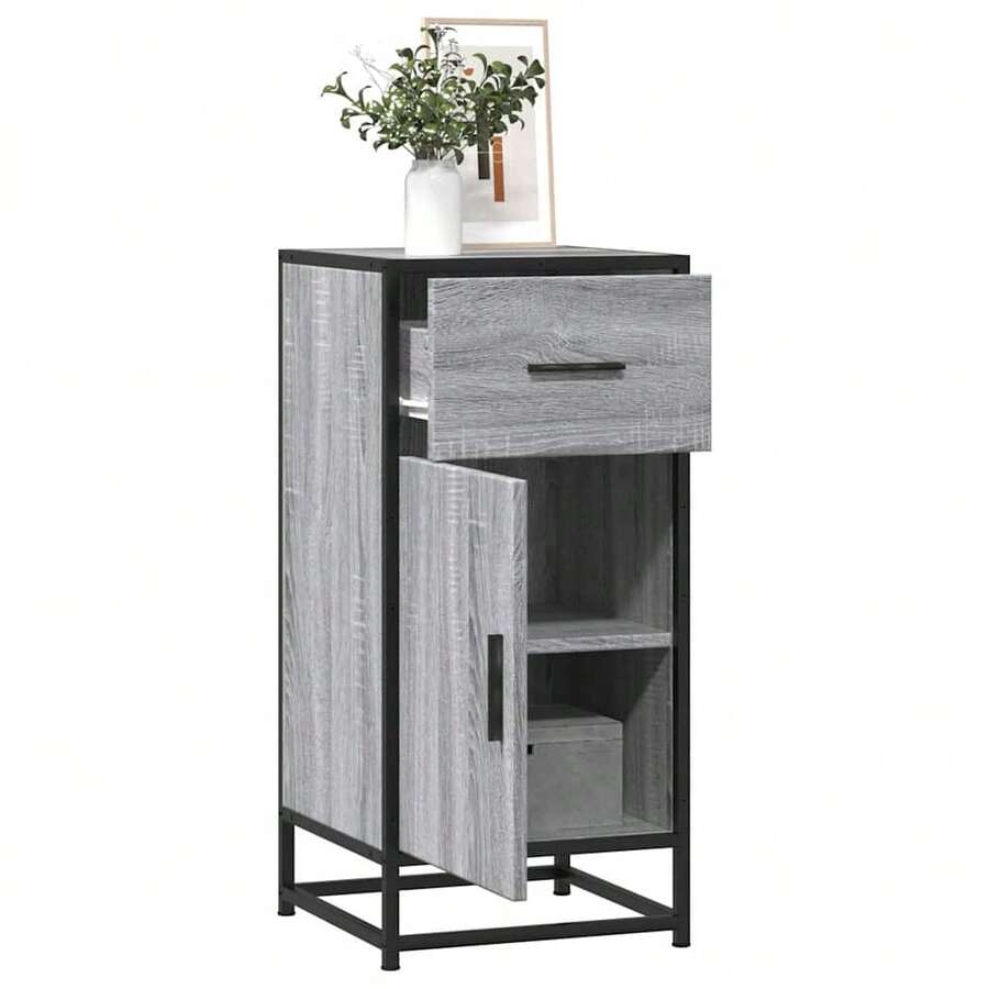 Aparador vidaXL Sonoma gris 35,5x35x76 cm madera compuesta y metal - Multicolor - Ver 1