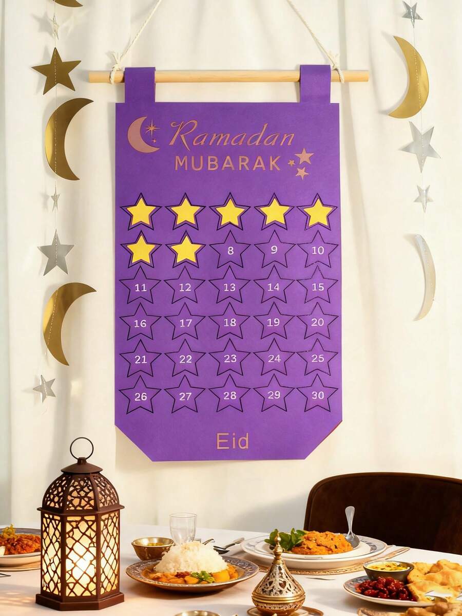 1pc Bohemian Style Felt Countdown Calendar, Star & Moon Theme Hanging Decor, Colorful Ritual Tracker, Suitable For Home, Holiday Decoration, DIY Celebration, Unique Countdown Wall Decor - Multicolor - View 1